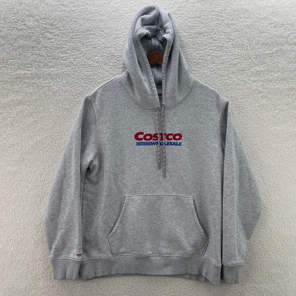Costco Hoodie Men's Medium Gray Pullover Sweater Sweatshirt Embroidered Grocery